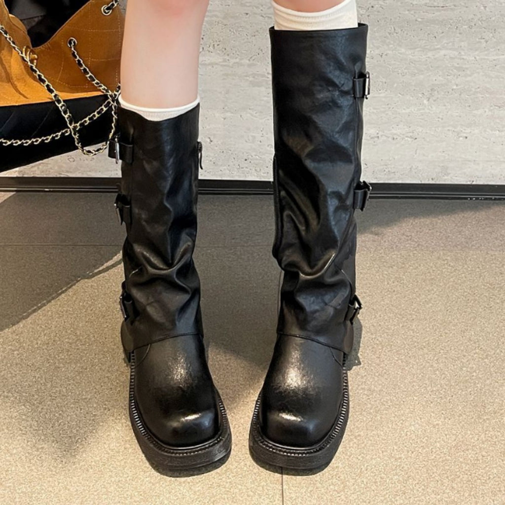 Womens Genuine Leather Height Increasing Slouch Boots