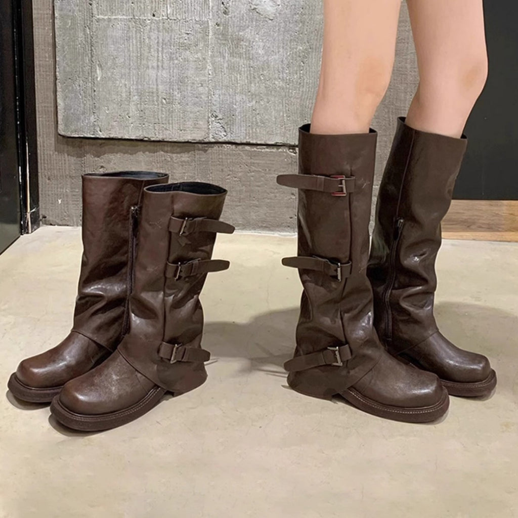 Womens Genuine Leather Height Increasing Slouch Boots