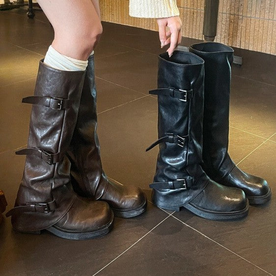 Womens Genuine Leather Height Increasing Slouch Boots