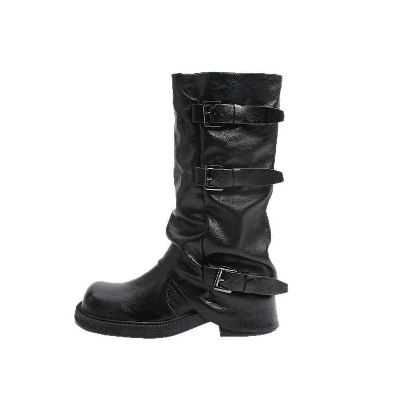 Womens Genuine Leather Height Increasing Slouch Boots